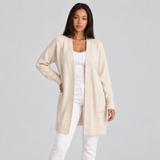 Open-Front Long Cardigan with Patch Pockets and Ribbed Cuff
