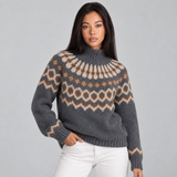 Mock Neck Fair Isle Sweater with Ribbed Trim