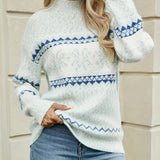 Fuzzy Knit Sweater with Fair Isle Pattern and Long Sleeves