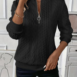 Textured Cable Knit Quarter Zip Sweater