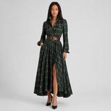 Belted Plaid Maxi Shirt Dress with Collar and Button Front
