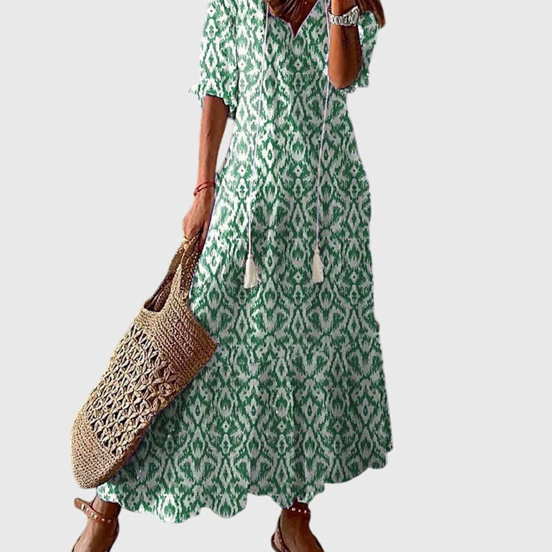 Camille | Boho Printed V-Neck Maxi Dress Women Summer Flowy