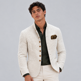 Men's Cardigan with Stand Collar and Textured Button Front for Office Wear