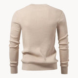 Ribbed Round Neck Half Button Sweater
