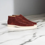 Suede High-Top Loafers with Stitched Moc Toe