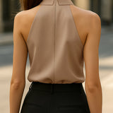 Collared Blouse with Halter Neck and Tie Front