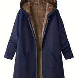 Faux Fur Lined Hooded Jacket with Zip Front and Patch Pockets