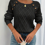 Cable Knit Sweater with Button Trim