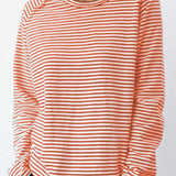 Women's Striped Top with Crew Neck Long Sleeves and Relaxed Fit