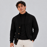 Cable Knit Cardigan with Shawl Collar and Button Front