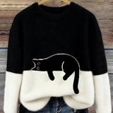 Cat Color block Oversized Fuzzy Knit Sweater