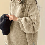 Oversized Round Neck Sweater with Balloon Sleeves and Ribbed Cuff
