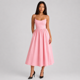 Spaghetti Strap A-Line Midi Dress with Square Neck
