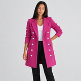 Tailored Double Breasted Long Blazer with Lapel Collar and Flap Pockets