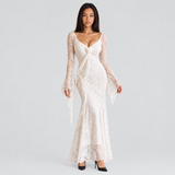 Lace Mermaid Maxi Dress with Sweetheart Neck and Bell Sleeves