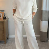 Cowl Neck Drawstring Two-Piece Set with Wide-Leg Pants
