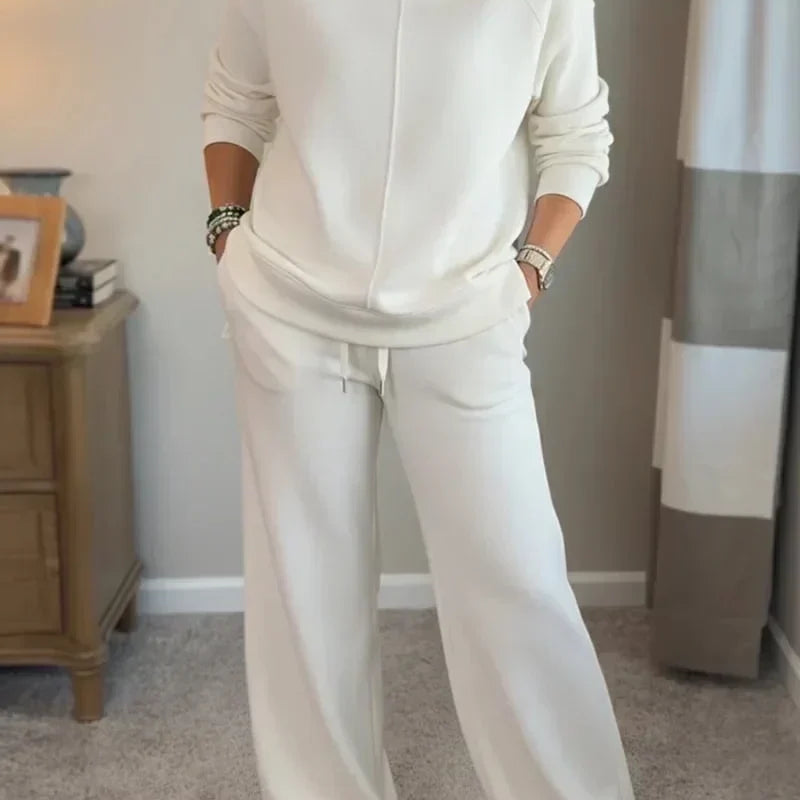 Cowl Neck Drawstring Two-Piece Set with Wide-Leg Pants