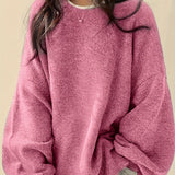 Oversized Round Neck Sweater with Balloon Sleeves and Ribbed Cuff
