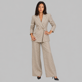 Checkered Blazer and Wide-Leg Trousers Set