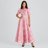 Belted Maxi Shirt Dress with Puff Sleeves and Button Front