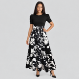 Floral Print A-Line Maxi Dress with Tie Waist and Puff Sleeves