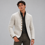 Tailored Blazer with Mandarin Collar and Button Front