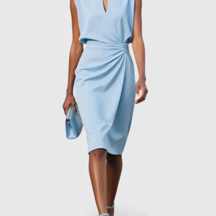 Claire | Elegant Ruched Midi Dress Women Sleeveless Summer Fitted