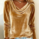 Velvet-Look Top with Cowl Neck and Long Sleeves