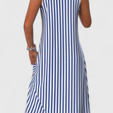 Striped A-Line Midi Dress with Round Neck
