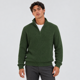 Men's Quarter Zip Knit Sweater with Stand Collar and Ribbed Texture