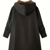 Faux Fur Lined Hooded Jacket with Zip Front and Patch Pockets