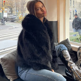 Oversized Faux Fur Jacket with Lapel Collar