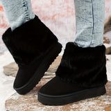 Faux Fur Ankle Boots with Platform Sole and Round Toe