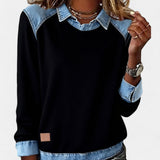 Denim Collar Knit Sweatshirt with Crew Neck