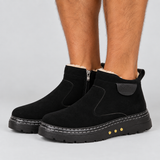 Fleece Lined Ankle Boots with Side Zip and Lug Sole