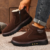 Fleece Lined Ankle Boots with Side Zip and Lug Sole