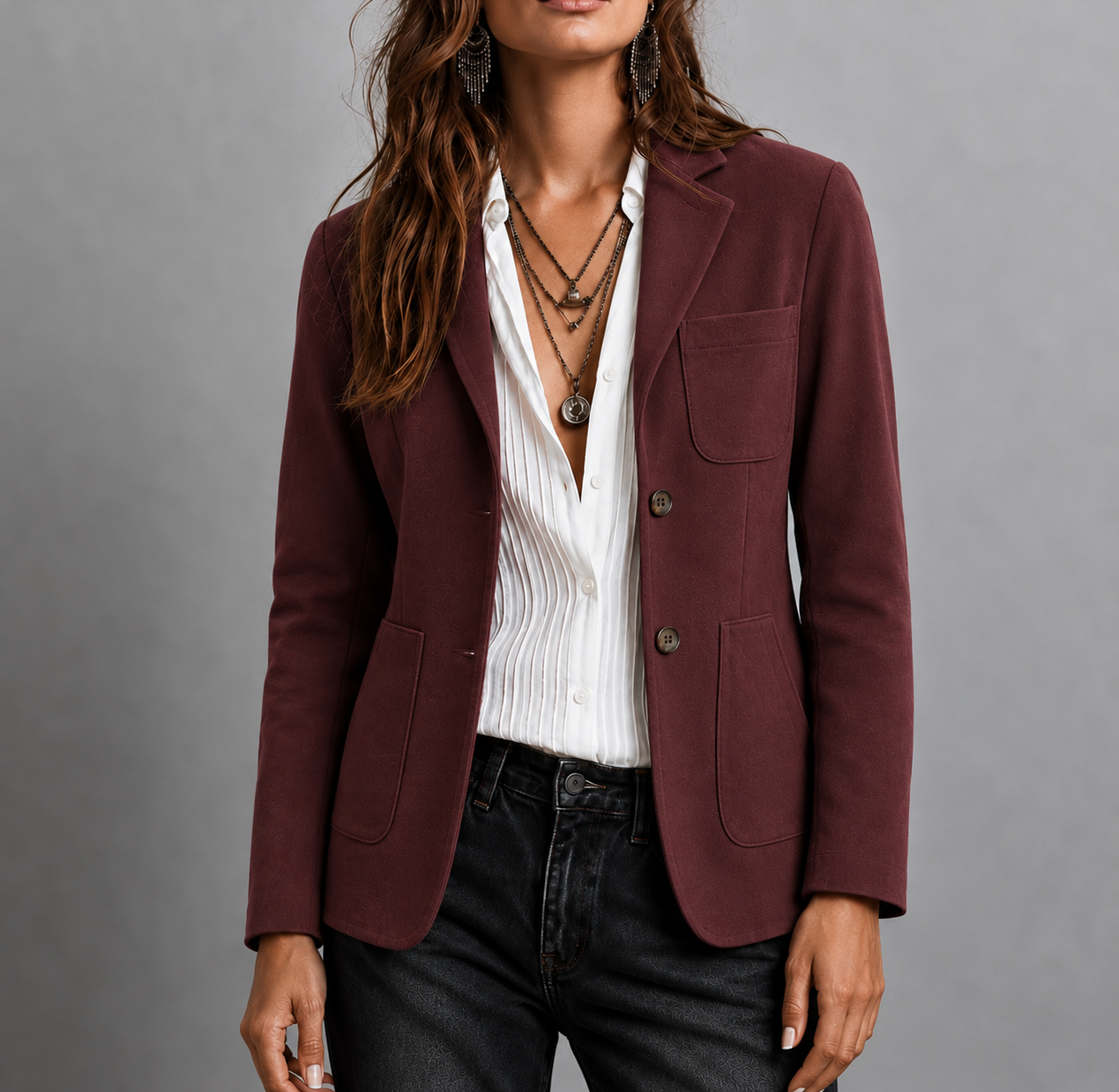 Tailored Suede Blazer with Patch Pockets