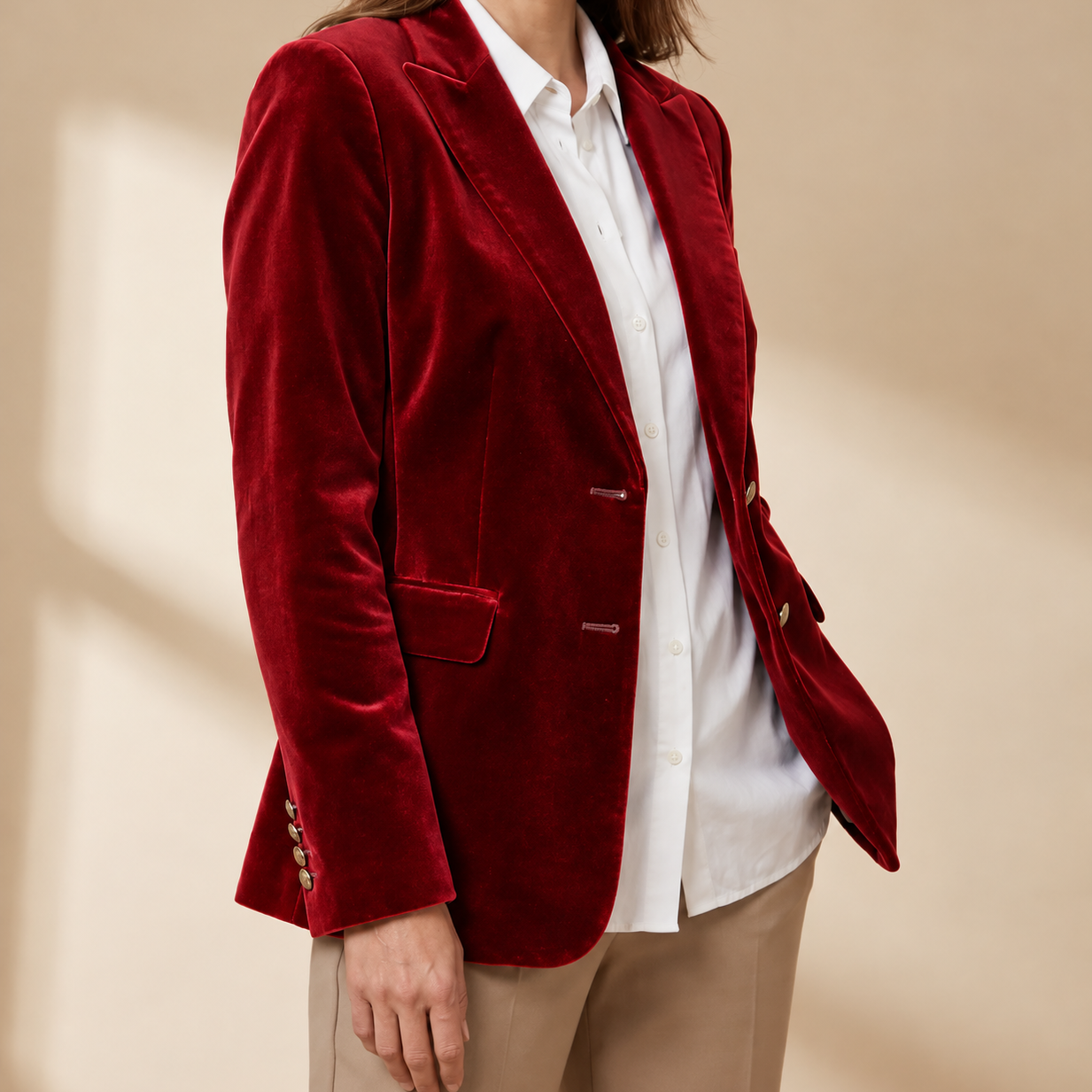 Tailored Velvet Blazer with Button Front