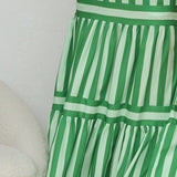 Striped Tiered Maxi Dress with Spaghetti Straps and Square Neck