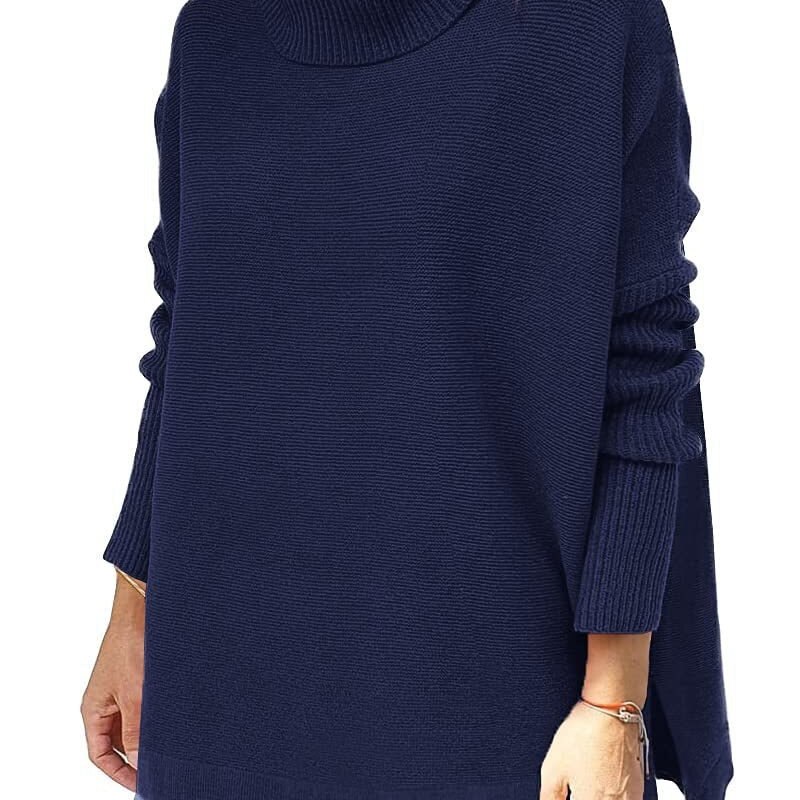 Oversized Turtleneck Sweater with Split Hem