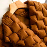 Belted Quilted Puffer Jacket with Lapel Collar and Long Sleeves