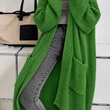 Long Chunky Knit Cardigan with Open Front and Side Pockets