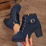 Women's Ankle Boots with Block Heel and Lace-Up Front for Everyday Wear