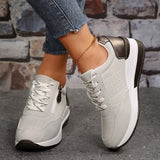 Wedge Lace-Up Sneakers with Side Zipper