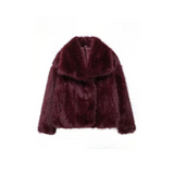 Cropped Faux Fur Jacket with Shawl Collar