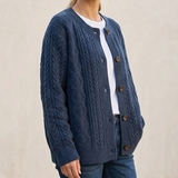 Oversized Cable Knit Cardigan with Button Front and Patch Pockets