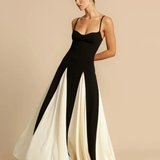 Two-Tone Flared Maxi Dress with Sweetheart Neckline
