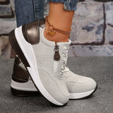 Wedge Lace-Up Sneakers with Side Zipper