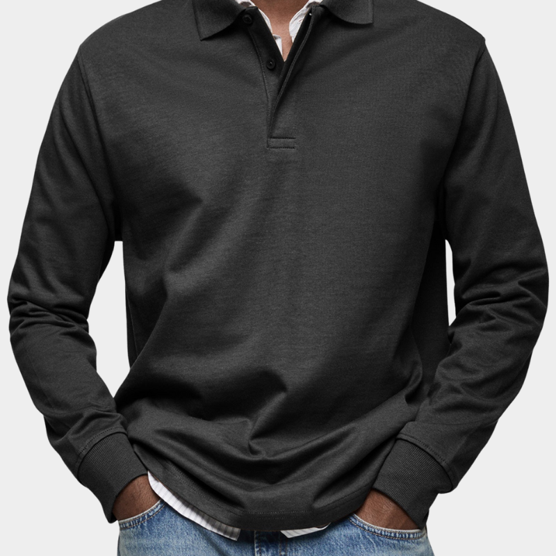 Long Sleeve Polo Shirt with Button Collar