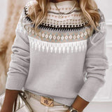 Patterned Knit Sweater with Crew Neck